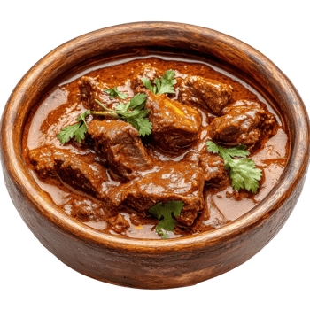Delicious Beef Curry in Brown Bowl on transparent background. png