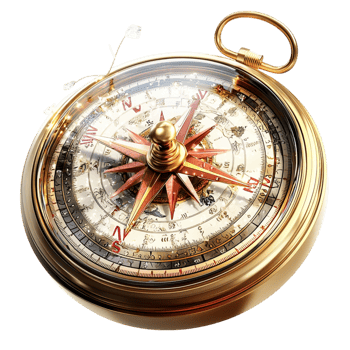 Antique brass compass a detailed needle png