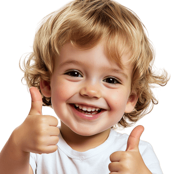 Happy child giving a big thumbs up smiling png