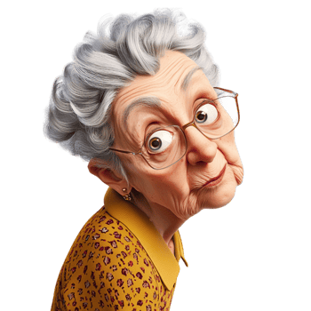Elderly woman glasses giving a curious look png