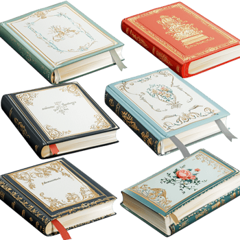 Stack of vintage hardcover books decorative covers png