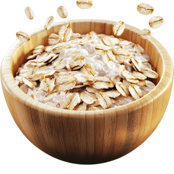 Wooden bowl filled oatmeal scattered grains png