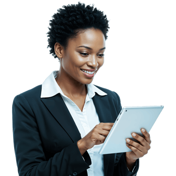 Happy African American Businesswoman Working on Tablet png