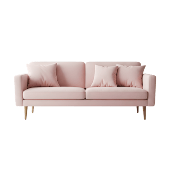 Modern Pink Sofa with Wooden Legs and Soft Cushions png
