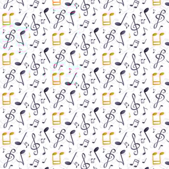Seamless music pattern with notes and treble clef. vector