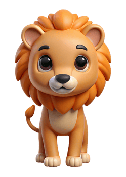 Adorable 3D Render of a Cartoon Lion Cub with Big Eyes and Fluffy Mane png