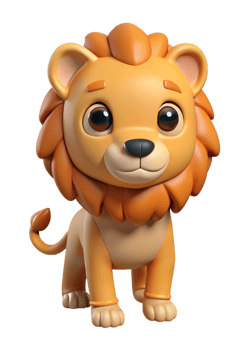 Adorable 3D Render of a Cute Cartoon Lion Cub with Orange Mane and Paws png