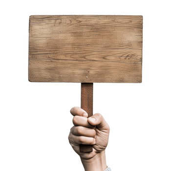 A hand holding a blank wooden sign with a rustic texture png