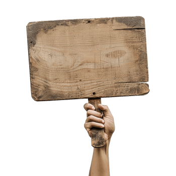 A hand holding a rustic wooden sign with blank space for text or message png
