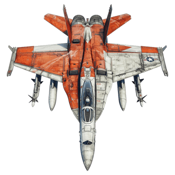 TopDown View of a Weathered Orange and White Fighter Jet png