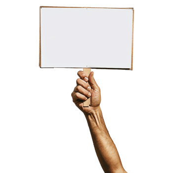 A hand holding a blank white sign with a wooden stick a protest sign demonstration blank placard png