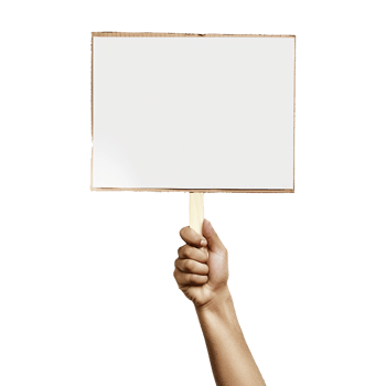 Person holding blank sign with wooden stick protest demonstration picket png