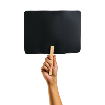 Hand Holding Blank Black Sign Isolated on White Background for Advertisement and Announcement png
