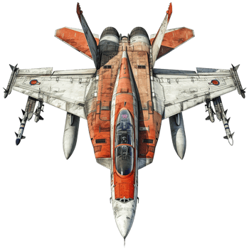 TopDown View of a Distressed Orange and White Fighter Jet with Missiles png