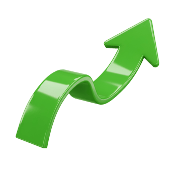 A glossy lime arrow curves upward against a plain setting suggesting growth and positive directionality transparent background png