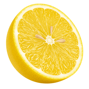 A vibrant half lemon slice showcasing its juicy interior against a plain surrounding space transparent background png