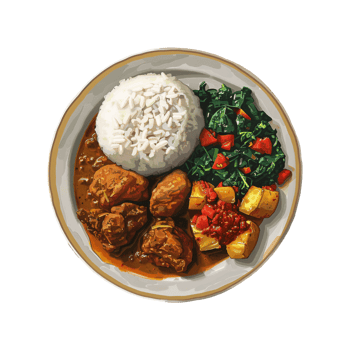 Meat and rice platter with fresh vegetables png