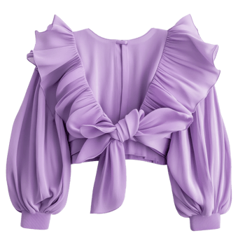 Stylish Lavender Blouse Dramatic Sleeves on transparent background. png