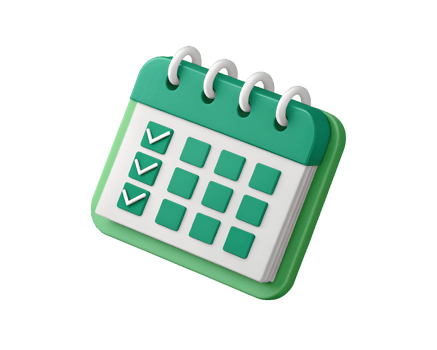 A 3d green calendar icon with a check mark on it png