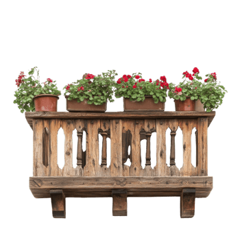 Rustic Wooden Balcony Charm on transparent background. png