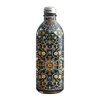 Elegant Glass Bottle with Intricate Islamic Geometric Pattern Design png