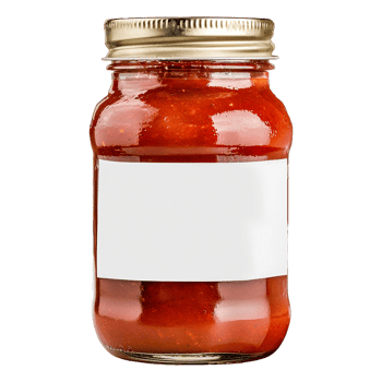 A Glass Jar of Red Sauce with Blank White Label png