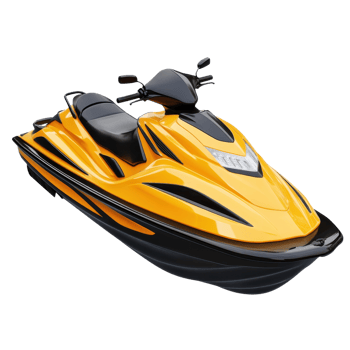Fast Yellow Jet Ski on Water on transparent background. png