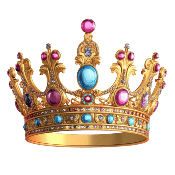Royal Jewel Crown Colorful Sparkling Gemstones on transparent background. png