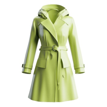 Stylish Light Green Raincoat 3D Model on transparent background. png