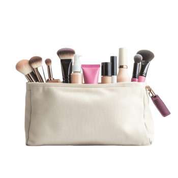 Stylish Makeup Bag on Modern Vanity on transparent background. png