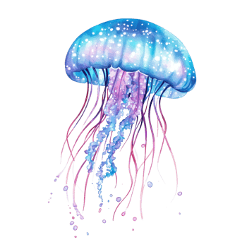 Glowing Bioluminescent Watercolor Nursery Art on transparent background. png