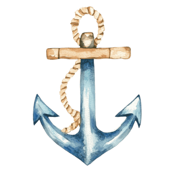 Cute Watercolor Nursery Pirate Anchor Clipart on transparent background. png