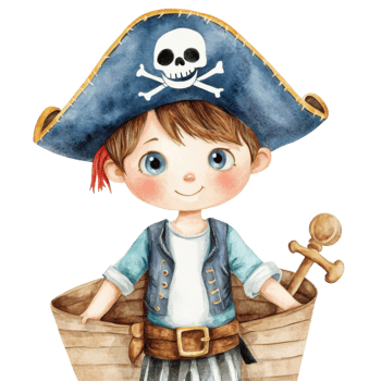 Adorable Watercolor Pirate Boy Clipart on transparent background. png