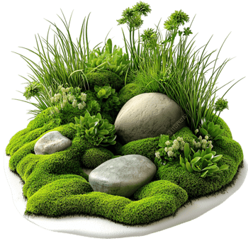 Lush Green Garden MossCovered Stones Plants png