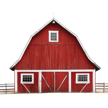 Rustic Red Barn Architecture Photography on transparent background. png