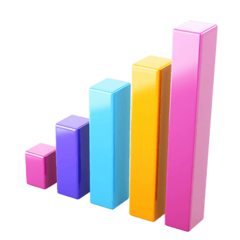 Colorful 3D Bar Graph Data Visualization on transparent background. png