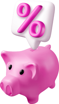 3D piggy bank and percent sign png