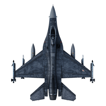 TopDown View of a Dark Gray F16 Fighting Falcon Fighter Jet with Missiles png