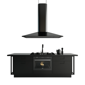 Sleek Modern Black Kitchen Design with Built in Oven and Rangetop png