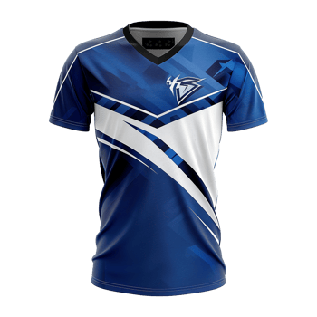 Stunning Blue and White Esports Jersey Design with VNeck and Modern Geometric Patterns png