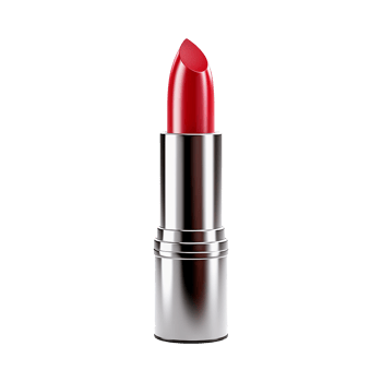 A Single Tube of Red Lipstick with Silver Casing on White Background png
