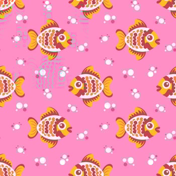 Seamless pattern with fish and bubbles on a pink background. Surface design for textile, fabric. vector