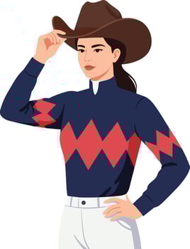 Confident young woman in a stylish western outfit with a cowboy hat, showcasing minimal design style in art vector
