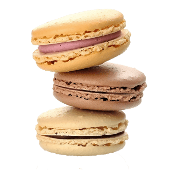 A stack of three delicious macarons with different flavors and colors png