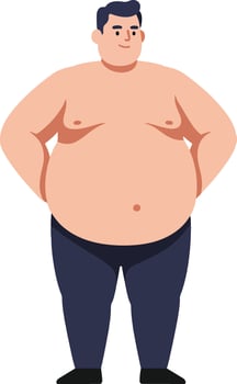 Plump man standing confidently with hands on hips in a flat design style, showcasing body positivity in art vector