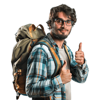 Happy Traveler Giving Thumbs Up with Backpack Shows Adventure and Exploration png