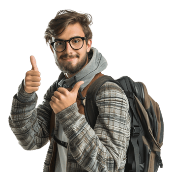 Happy young man with backpack giving thumbs up gesture png