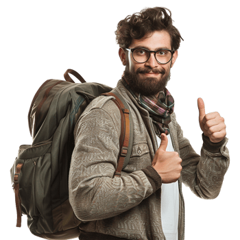 Happy Traveler Giving Two Thumbs Up, Adventurous Backpacker Showing Positive Gesture png
