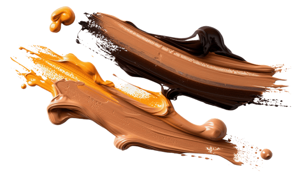 Colorful swirls of various shades of cream and brown paint on a white background, artistic composition and creativity png
