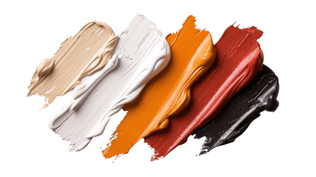 Colorful Paint Smears on White Background, Artistic Palette with Cream, White, Orange, Red, and Black for Creative Projects png